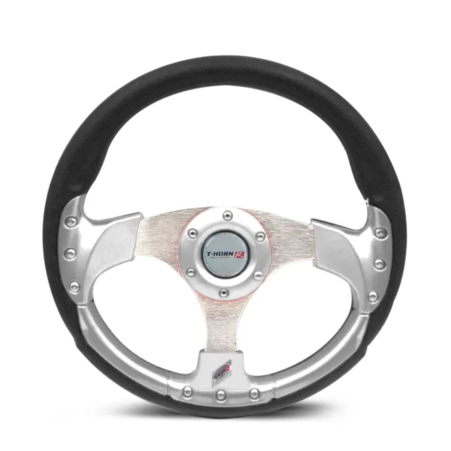 T-Horn Racing Style Steering Wheel - Silver Max Motorsport