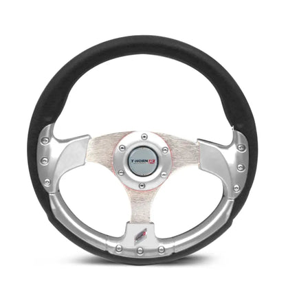 T-Horn Racing Style Steering Wheel - Silver Max Motorsport