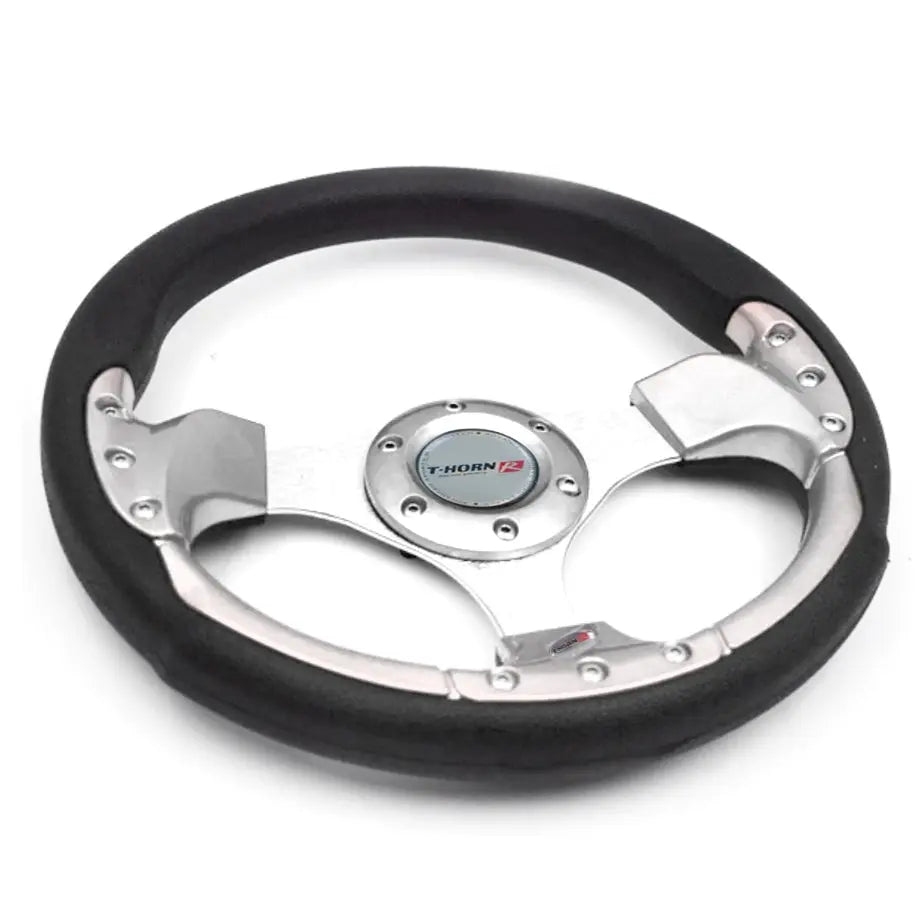 T-Horn Racing Style Steering Wheel - Silver Max Motorsport
