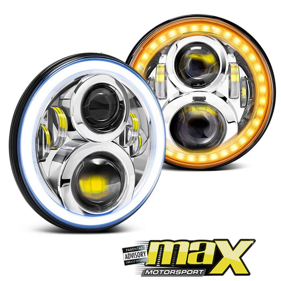 Universal -  7 inch Jeep Style LED Chrome Angel Eye Projector Headlight Max Motorsport