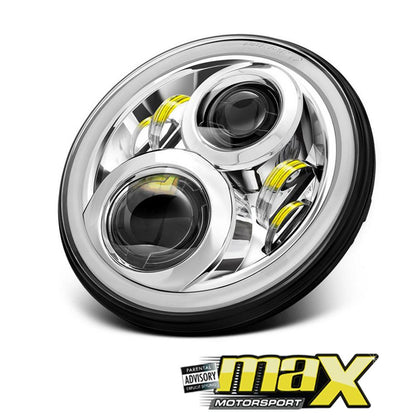 Universal -  7 inch Jeep Style LED Chrome Angel Eye Projector Headlight Max Motorsport