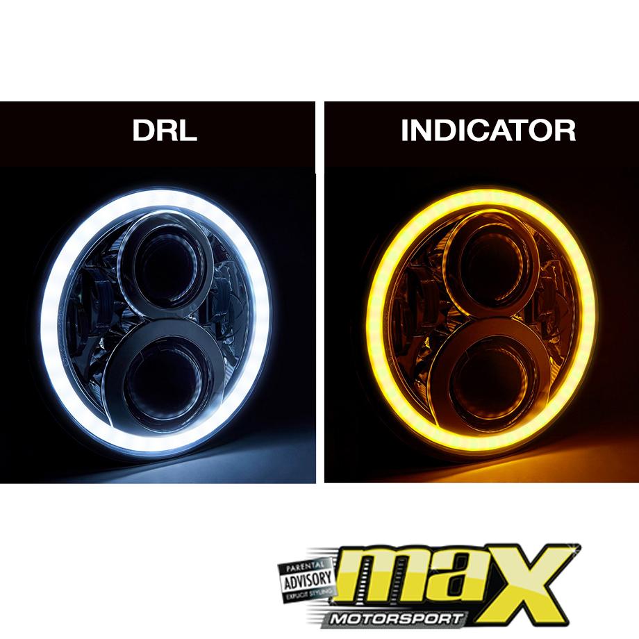 Universal -  7 inch Jeep Style LED Chrome Angel Eye Projector Headlight Max Motorsport