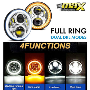Universal -  7 inch Jeep Style LED Chrome Angel Eye Projector Headlight Max Motorsport