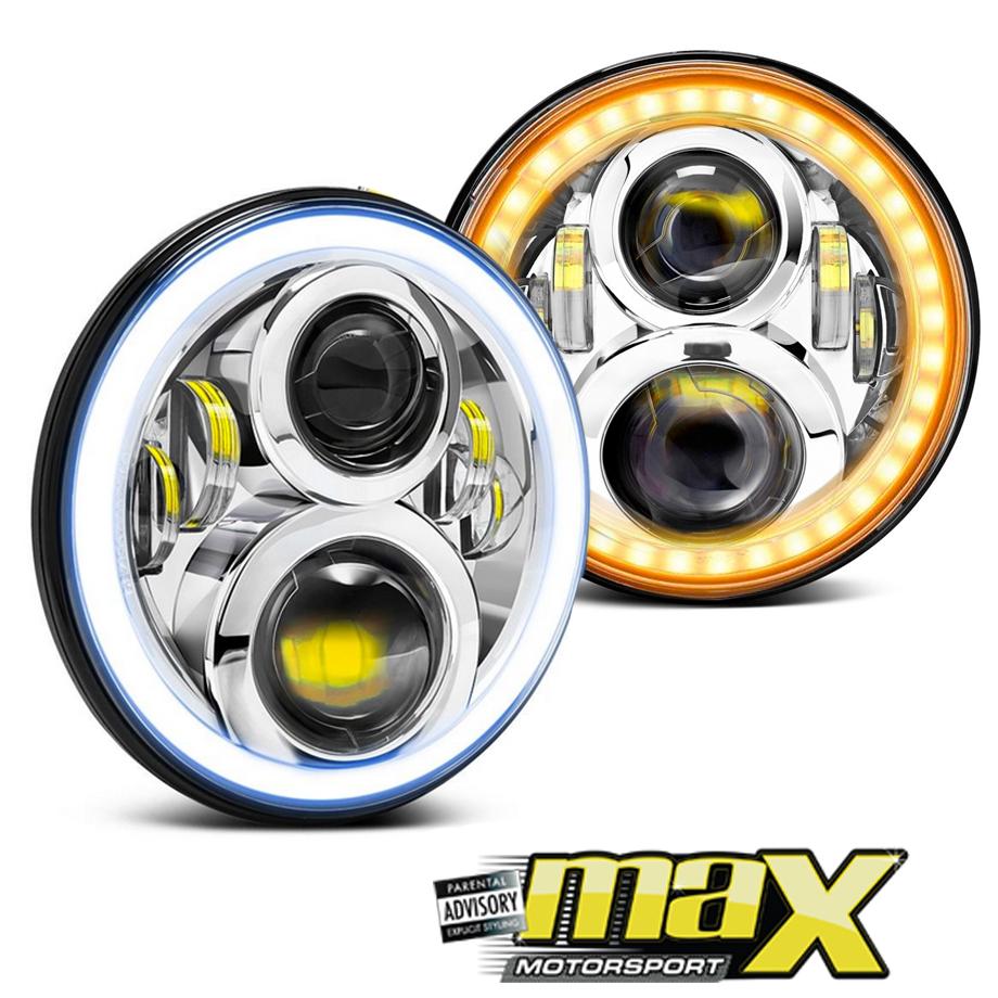 Universal -  7 inch Jeep Style LED Chrome Angel Eye Projector Headlight Max Motorsport