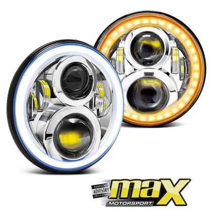 Universal -  7 inch Jeep Style LED Chrome Angel Eye Projector Headlight Max Motorsport