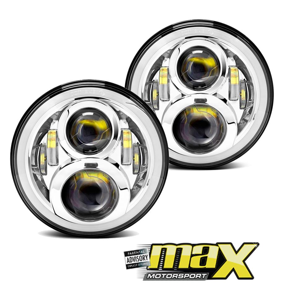 Universal -  7 inch Jeep Style LED Chrome Angel Eye Projector Headlight Max Motorsport