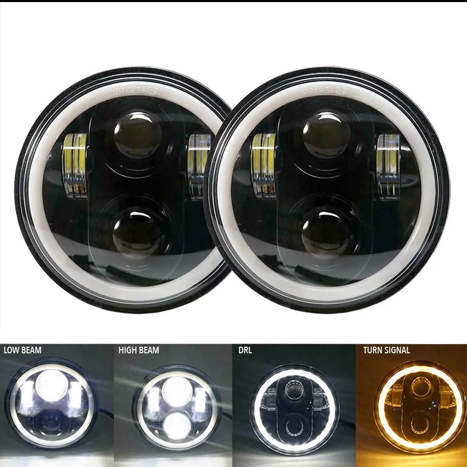 Universal 5.7 Inch - Jeep Style LED Angel Eye Projector Headlight Max Motorsport