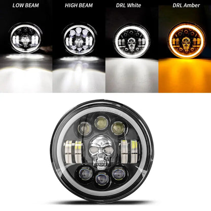 Universal 7 Inch - Jeep Style LED Angel Eye Projector Skull Headlight Max Motorsport