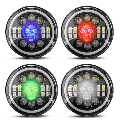 Universal 7 Inch - Jeep Style LED Angel Eye Projector Skull Headlight Max Motorsport