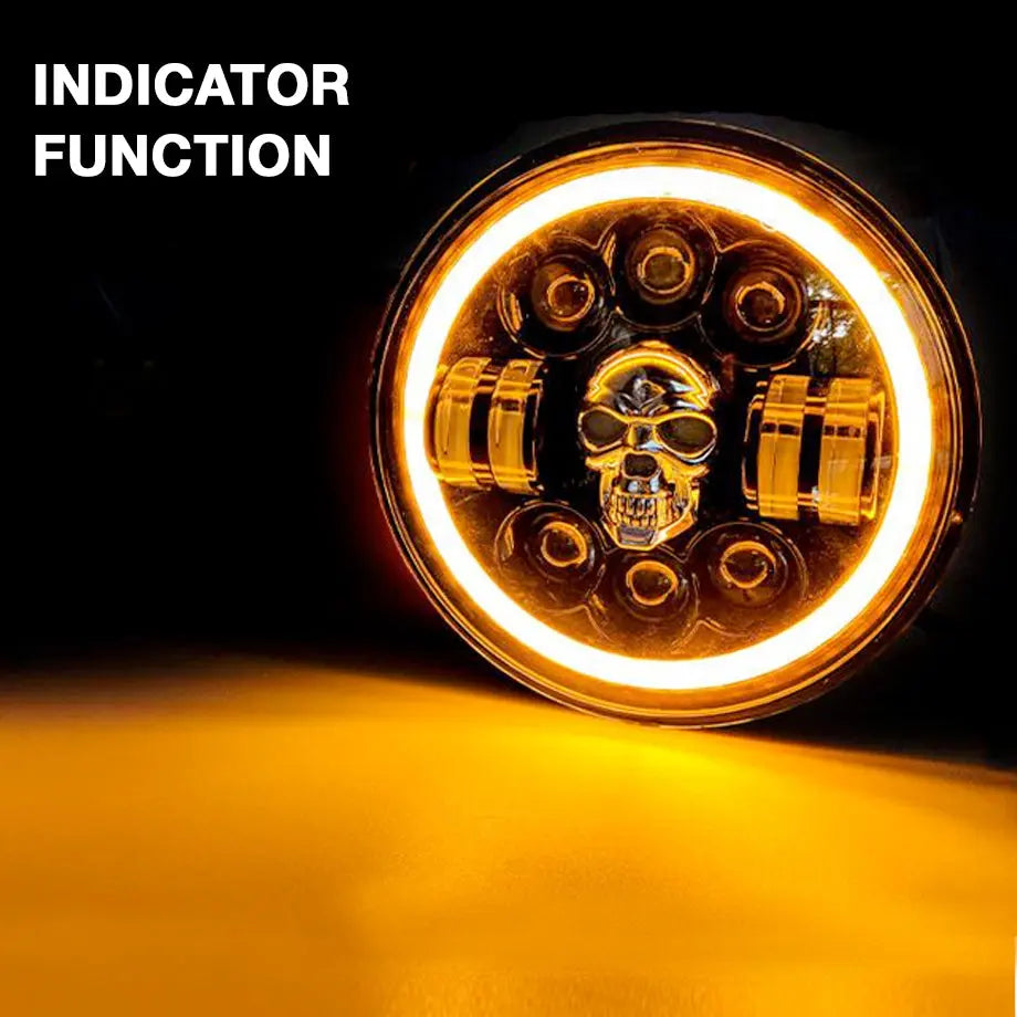 Universal 7 Inch - Jeep Style LED Angel Eye Projector Skull Headlight Max Motorsport