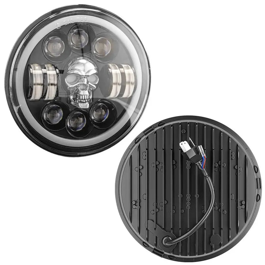 Universal 7 Inch - Jeep Style LED Angel Eye Projector Skull Headlight Max Motorsport