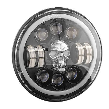 Universal 7 Inch - Jeep Style LED Angel Eye Projector Skull Headlight Max Motorsport