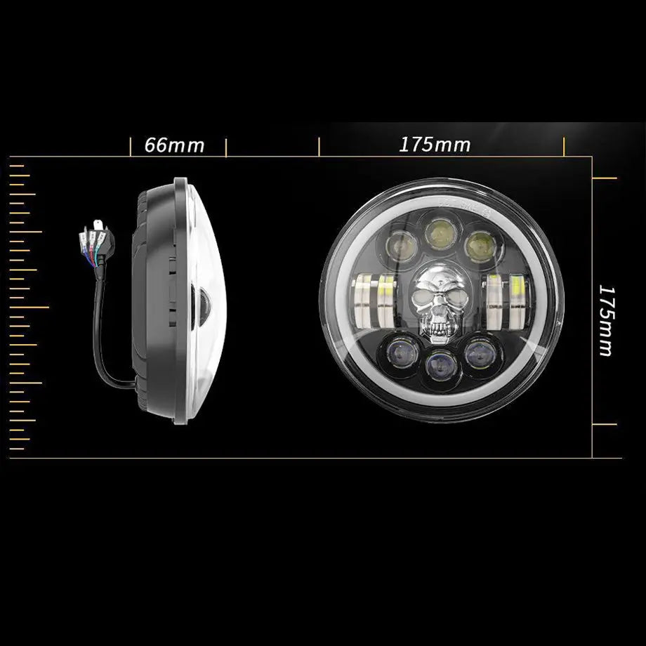 Universal 7 Inch - Jeep Style LED Angel Eye Projector Skull Headlight Max Motorsport