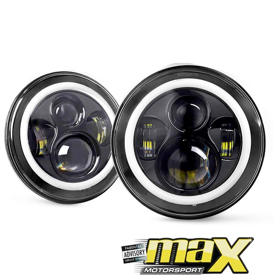 Universal 7 inch Jeep Style LED Angel Eye Projector Headlight Max Motorsport