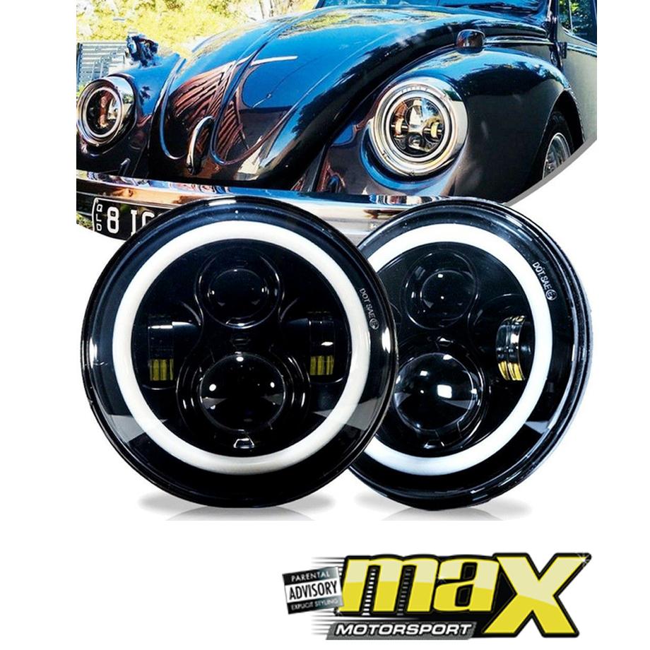 Universal 7 inch Jeep Style LED Angel Eye Projector Headlight Max Motorsport