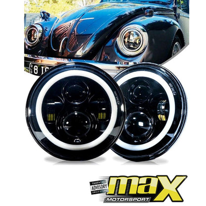 Universal 7 inch Jeep Style LED Angel Eye Projector Headlight Max Motorsport