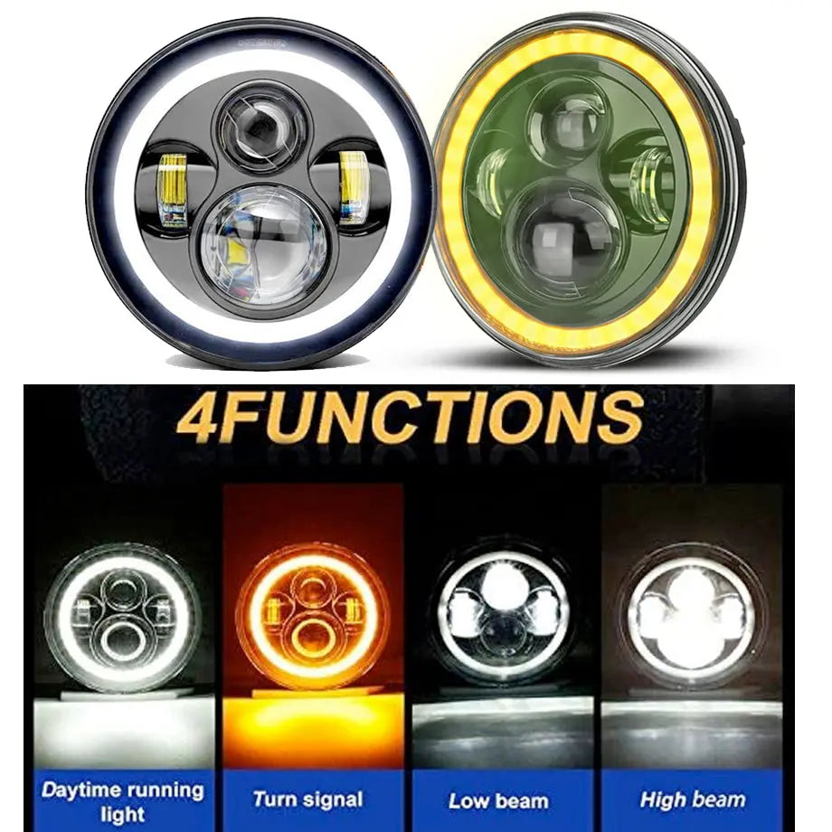 Universal 7 inch Jeep Style LED Angel Eye Projector Headlight Max Motorsport