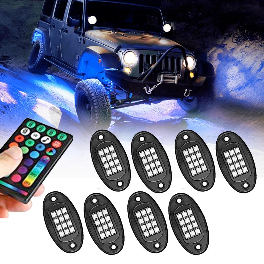 Universal 8 Pod RGB LED Rock Light With Wireless Remote Max