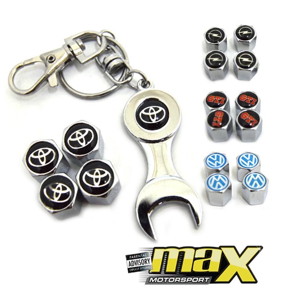 Universal Assorted Metal Logo Valve Caps With Keychain – Max Motorsport