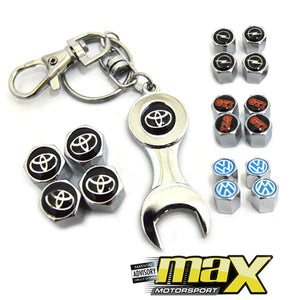Universal Assorted Metal Logo Valve Caps With Keychain maxmotorsports