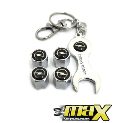 Universal Assorted Metal Logo Valve Caps With Keychain maxmotorsports