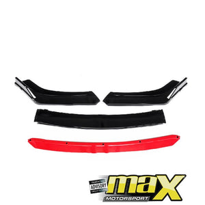 Universal Gloss Black 4-Piece Front Spoiler With Red Lip maxmotorsports