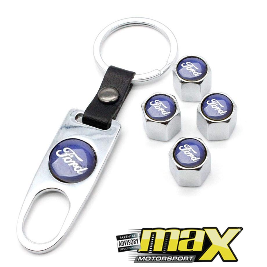 Universal Metal Ford Valve Caps With Keychain maxmotorsports