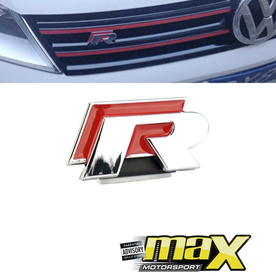 Universal Stick-On R Logo Grille Badge (Red) maxmotorsports