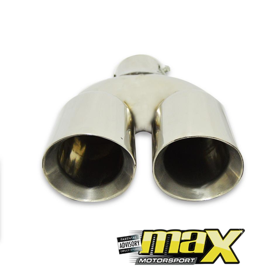 Universal Twin Angled Cut Double Exhaust Tailpipe (65mm Outlet) maxmotorsports