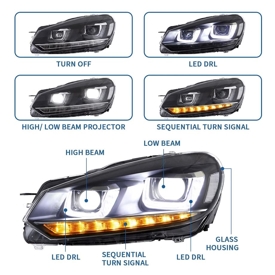 VW Golf 6 LED Projector Headlight - Golf 7 GTI Style Max Motorsport