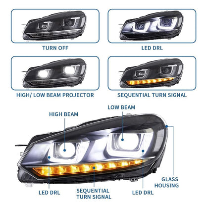 VW Golf 6 LED Projector Headlight - Golf 7 GTI Style Max Motorsport