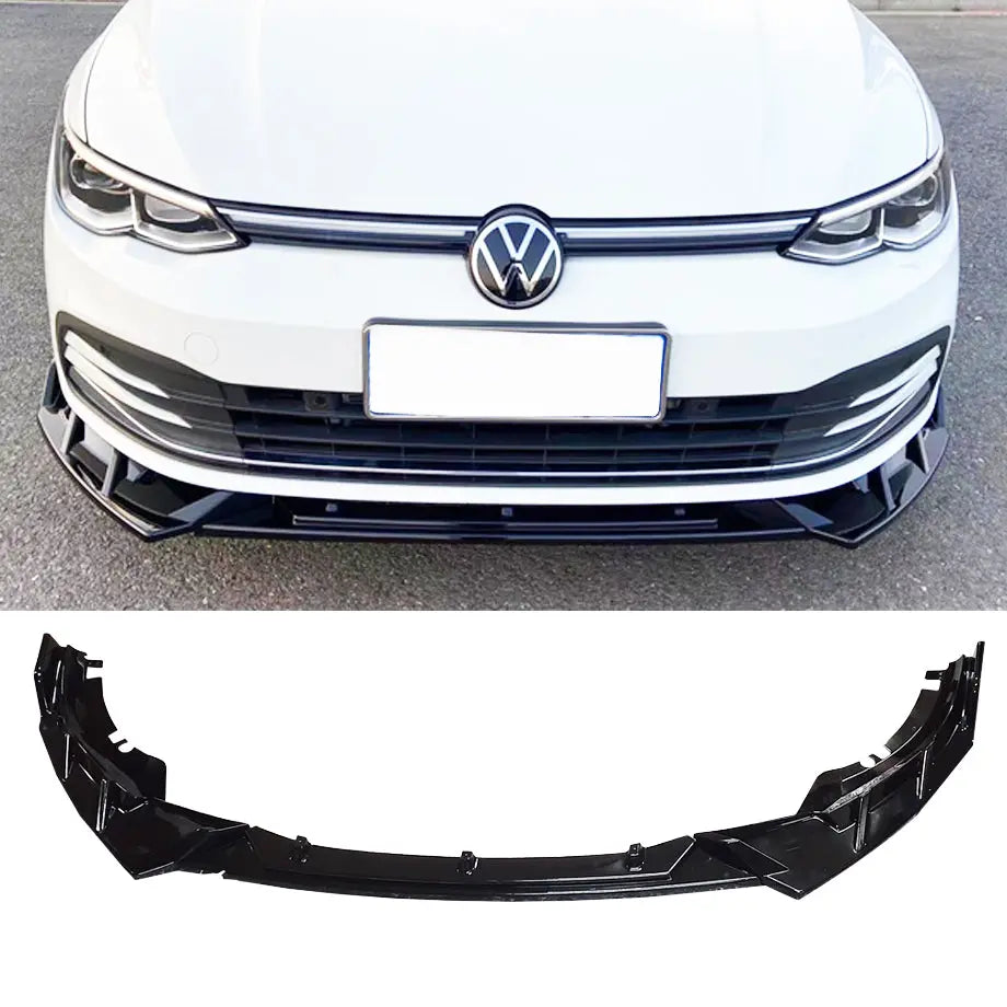 Suitable To Fit - VW Golf 8 GTI / R Gloss Black 3-Piece Front Spoiler ...