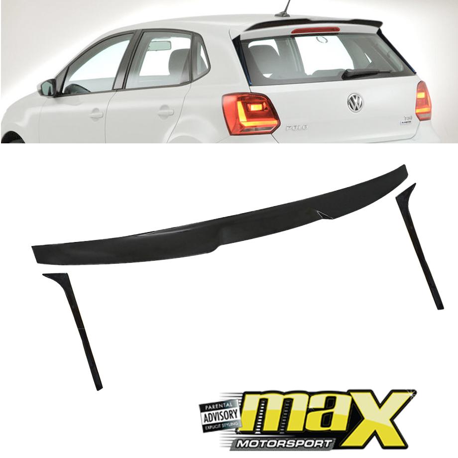 VW Polo 6 R/TSI Gloss Black Plastic Roof Spoiler Extension With Side Extension maxmotorsports