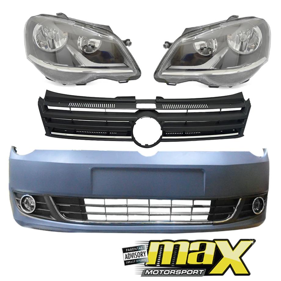 VW Polo Vivo Plastic Upgrade Front Bumper With Headlight & Fogs (10-17) Max Motorsport