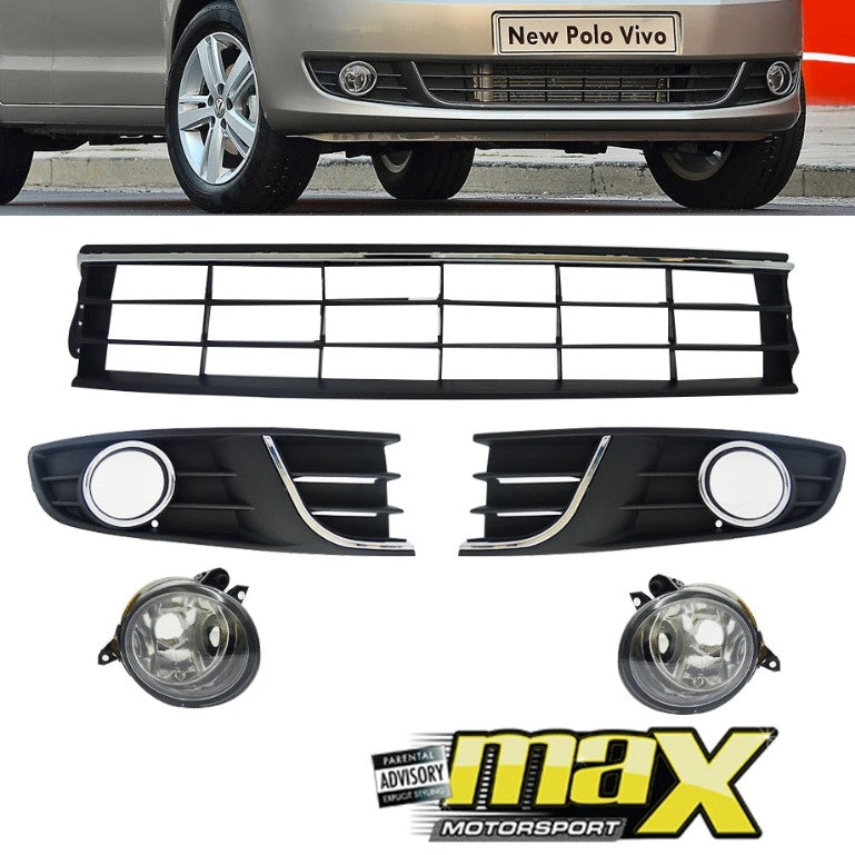 VW Polo Vivo Plastic Upgrade Front Bumper With Headlight & Fogs (10-17) Max Motorsport