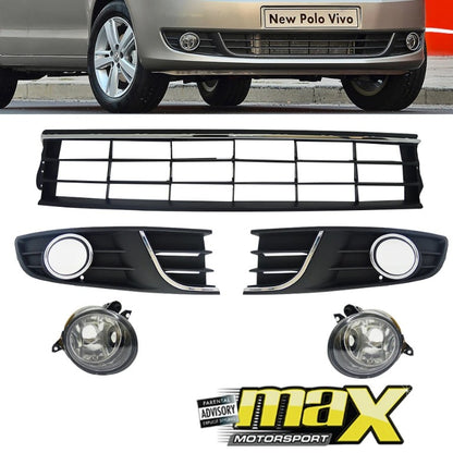 VW Polo Vivo Plastic Upgrade Front Bumper With Headlight & Fogs (10-17) Max Motorsport