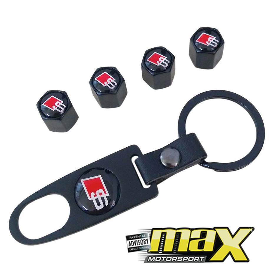 Universal Metal S-Line Valve Caps With Keychain