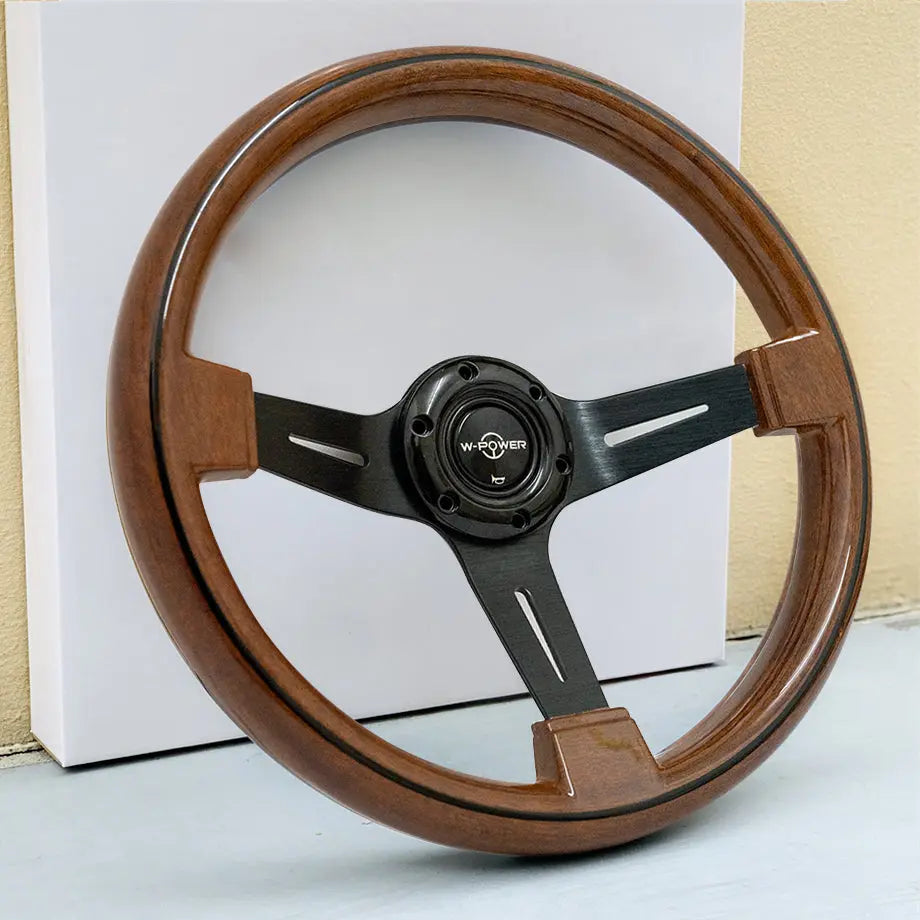 Woodgrain Look Drift Style Steering Wheel (350mm) Max Motorsport