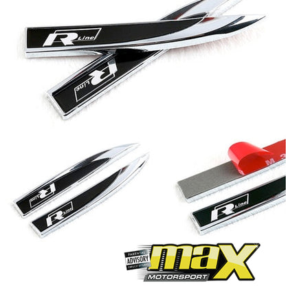 Side Fender Logo Badges - R-Line (Black & Chrome)